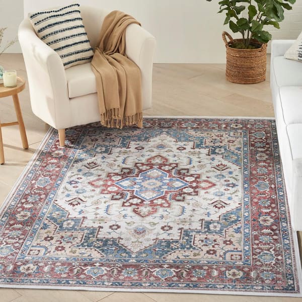 Vintage Home Ivory Red 5 ft. x 7 ft. Center medallion Traditional Area Rug