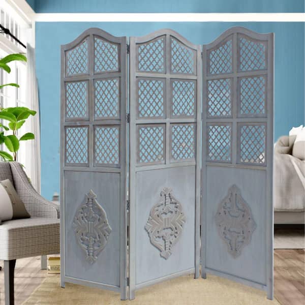 Blue 3-Panel Foldable Room Divider