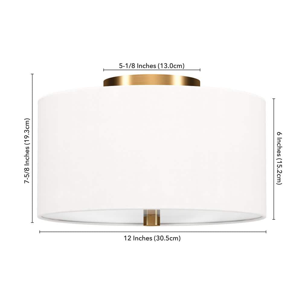 Ellis Contemporary 12" Brass Drum Flush Mount with White Shade
