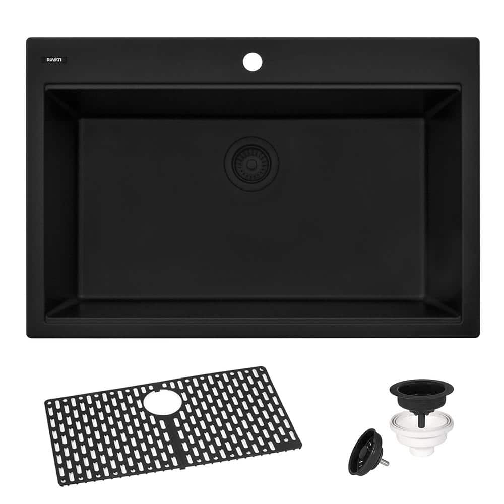 Midnight Black Granite Composite Drop-In Kitchen Sink