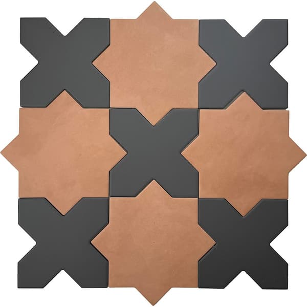 Seville Terracota 7" Star & Graphite Black 5" Cross Matte Porcelain Wall and Floor Sample Tile (0.51 sq ft)