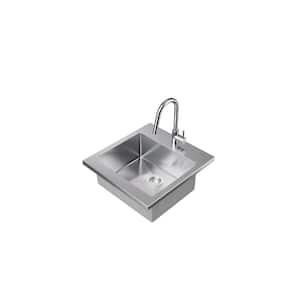 Chrome Stainless Steel 24 in. Single Bowl Drop-In Standard Kitchen Sink with Classic Pull Down Faucet