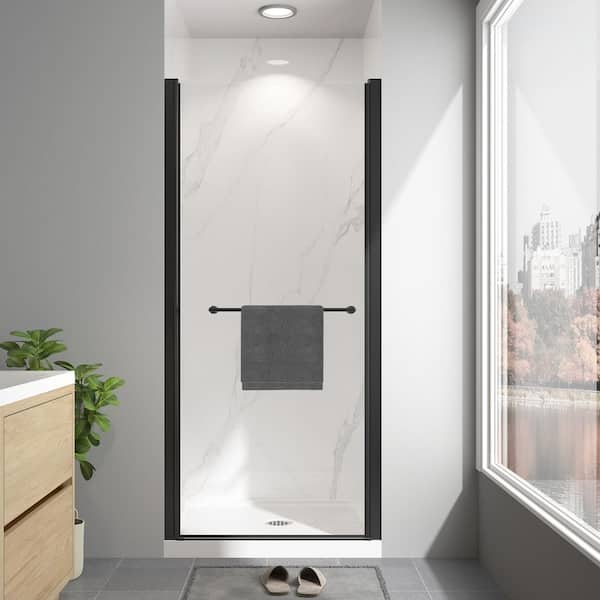 34"-36" W x 72" H Pivot Swing Frameless Shower Door in Matte Black with Clear Glass