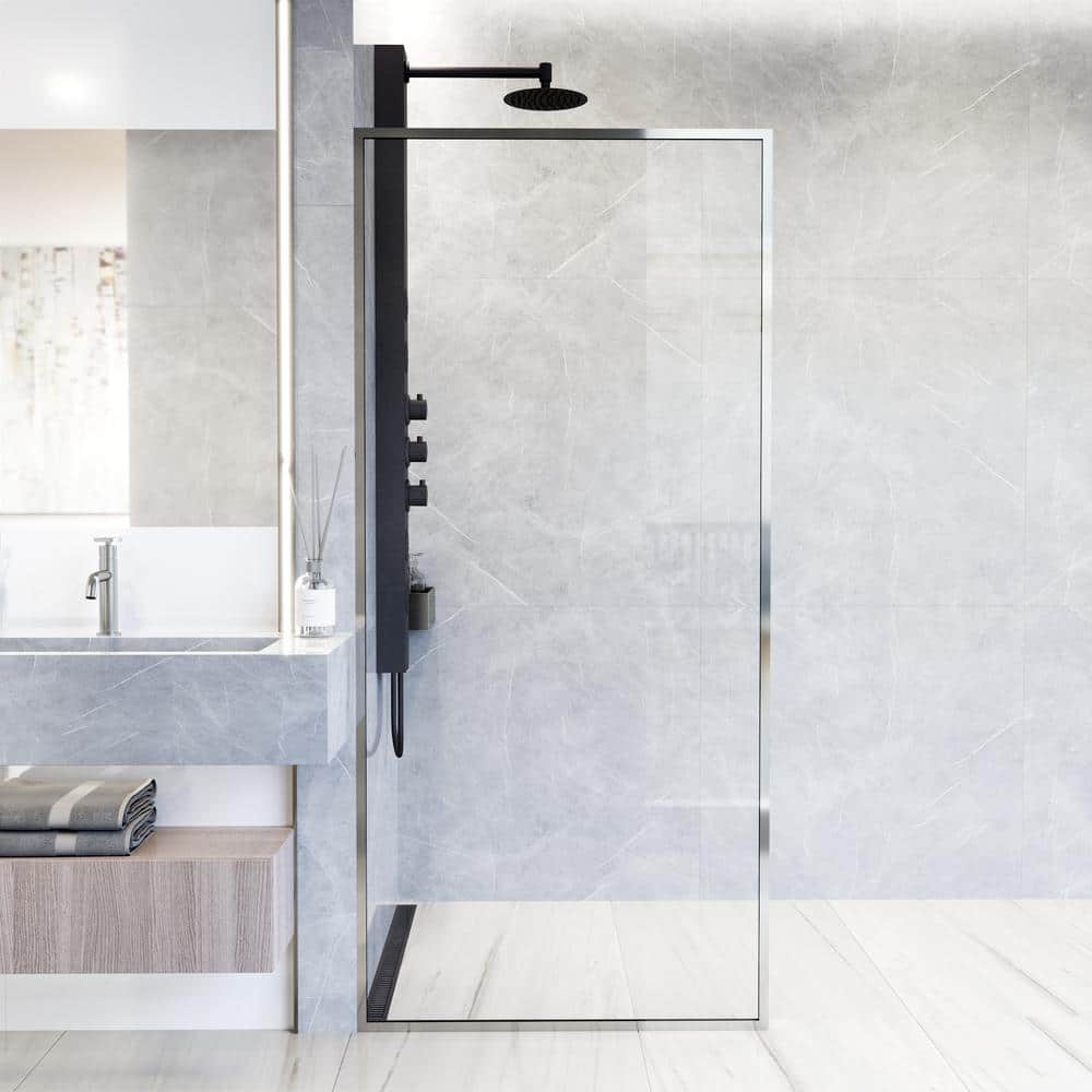 Meridian 34" W x 74" H Chrome Clear Glass Shower Screen