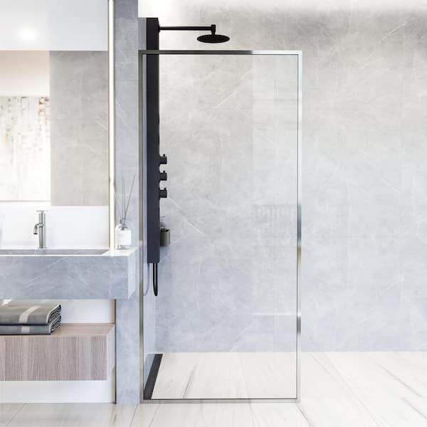 VIGO Meridian 34 in. W x 74 in. H Framed Fixed Shower Screen Door in Chrome with 3/8 in. (10mm) Clear Glass