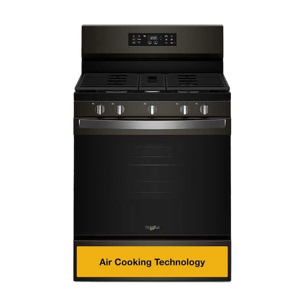 30 in. 5 Burners Freestanding Gas Range in Black Stainless with Air Cooking Technology and Steam Clean