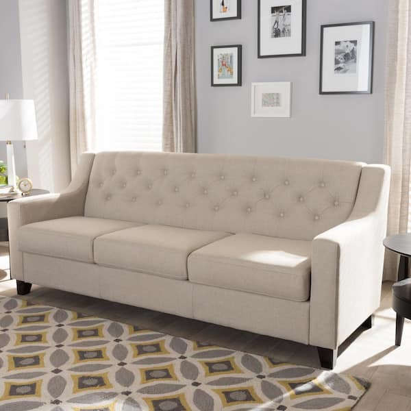 Baxton Studio Arcadia 77.4 in. Light Beige Polyester 4 Seater