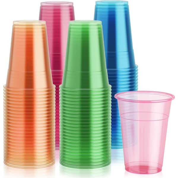 3.8 in Neon Multi-Color Disposable Plastic Cups, 100/Case, Glow Under Black Light for Parties, Events, Family Use
