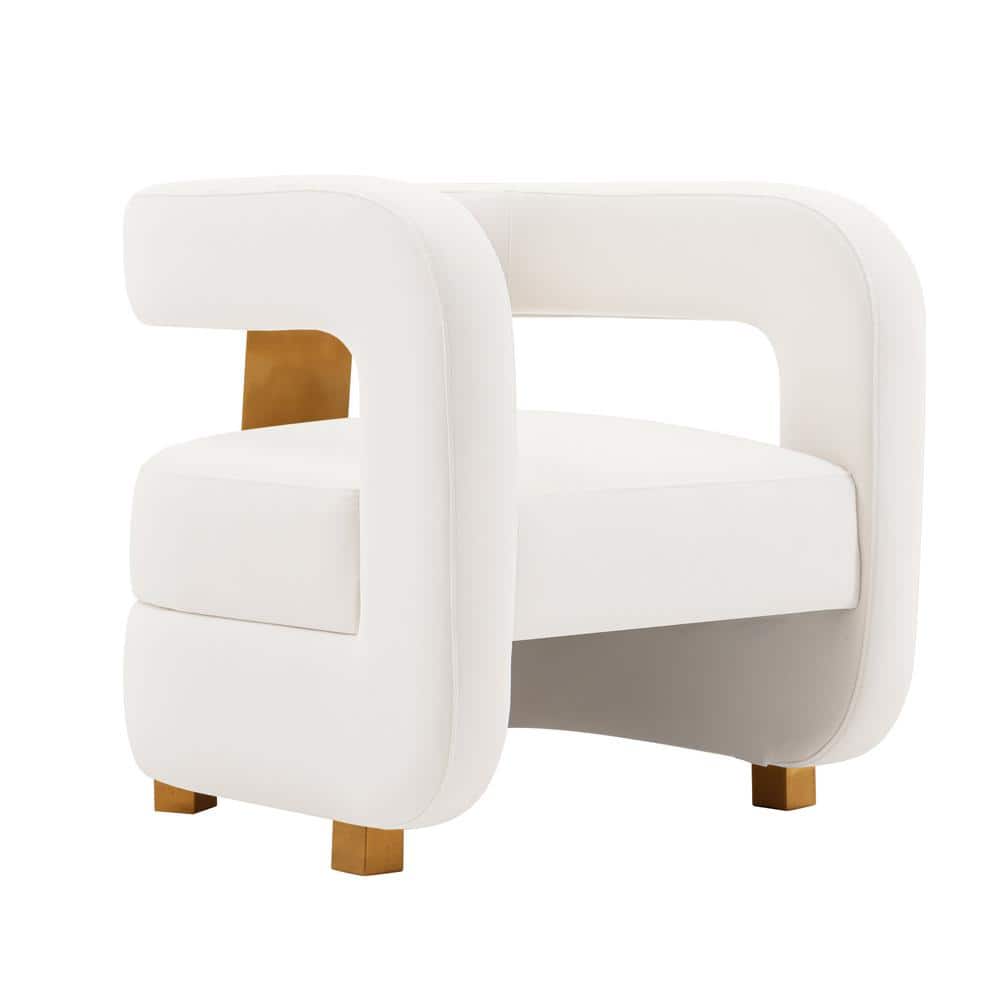 Set of 2 White Velvet Barrel Accent Chairs with Gold Accents