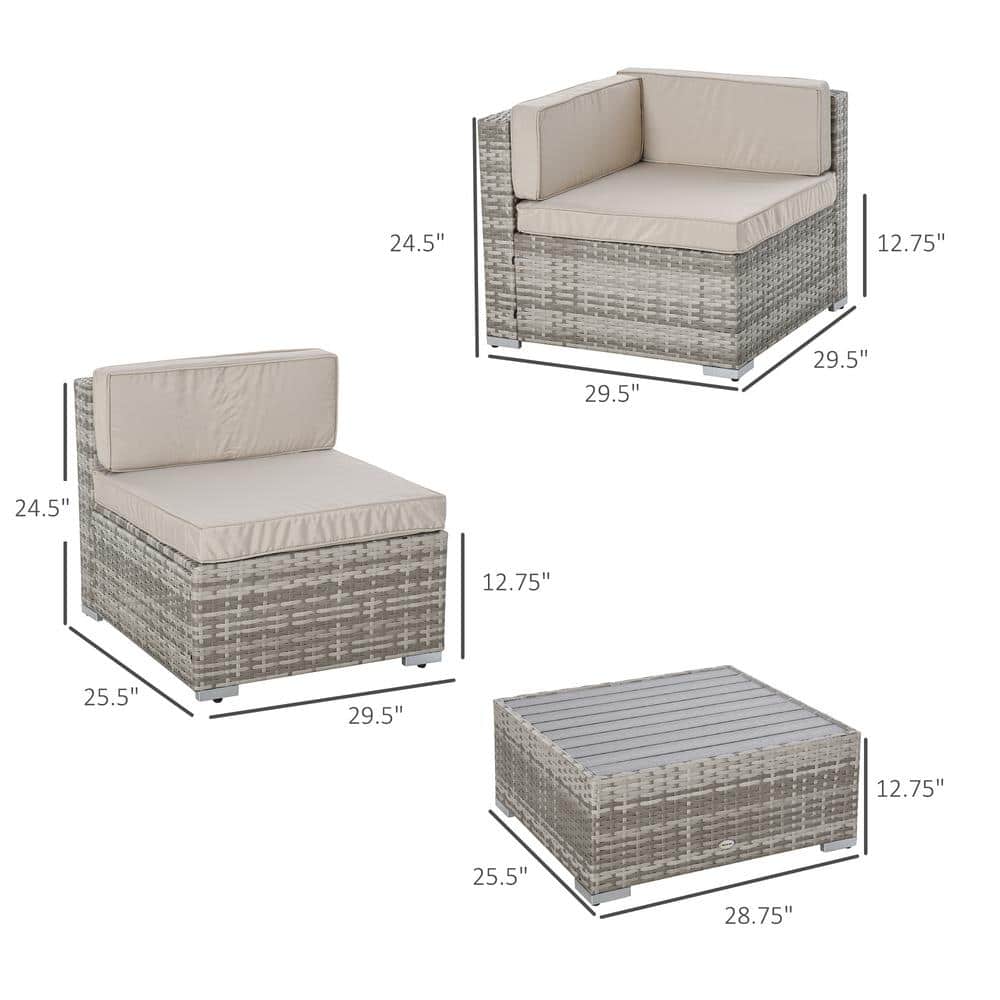 Beige 7-Piece Wicker Rattan Outdoor Sectional Sofa Set with Cushions