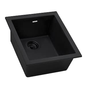 EpiGranite Midnight Black Granite Composite 15 x 17 in. 0-Hole Undermount Bar Sink