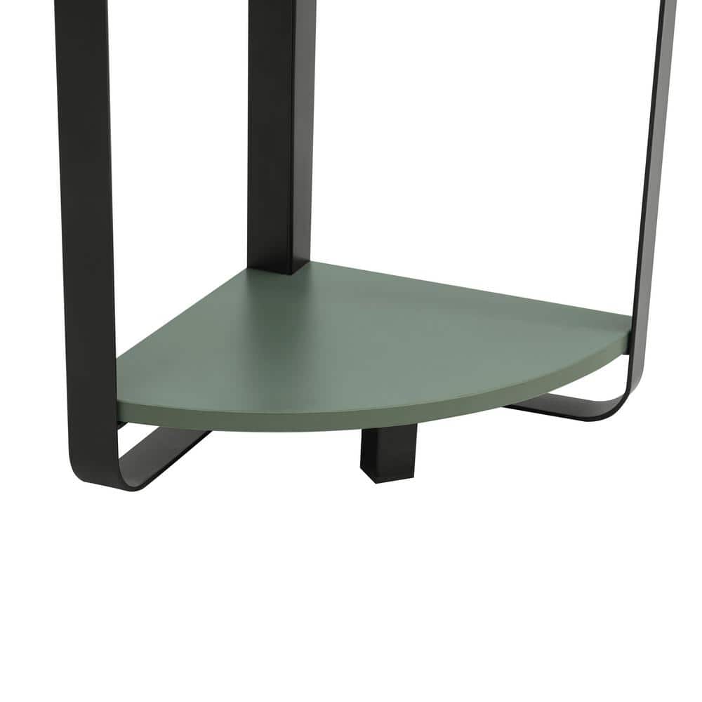 Naija Sage Green 71" Minimalist Corner Bookcase with Black Metal Frame