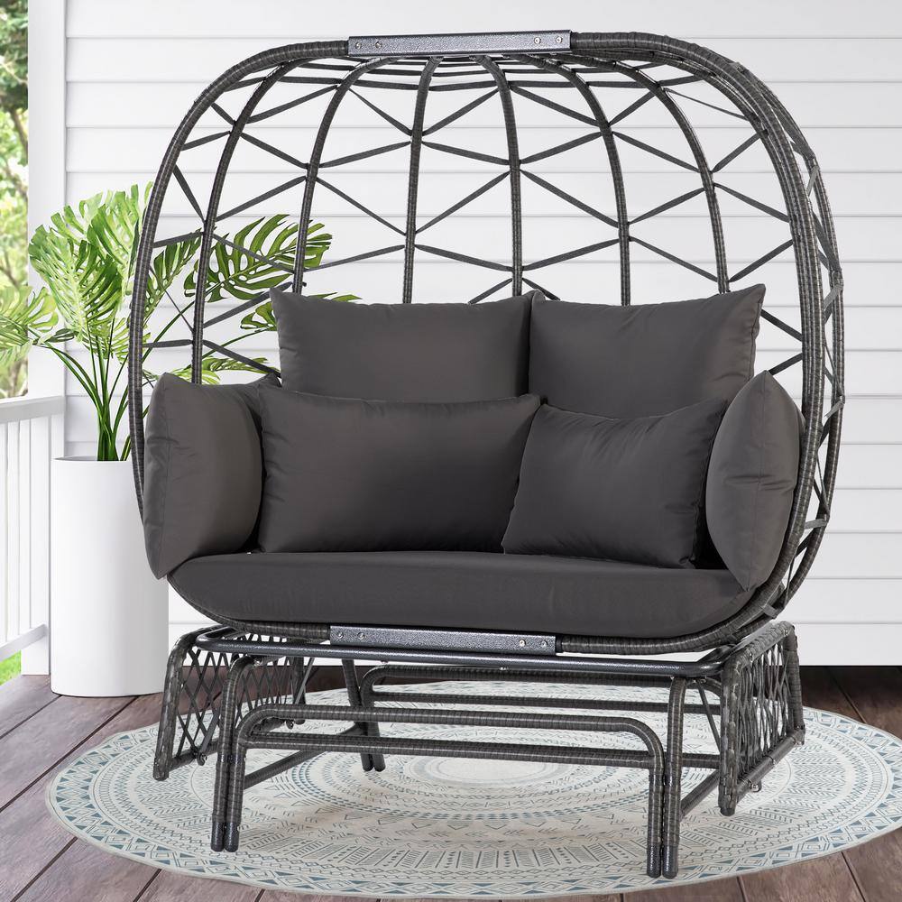 Gray Double Glider Outdoor Egg Chair with Cushions