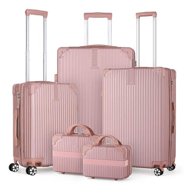 Oumilen 12 in., 14 in., 20 in., 24 in., 28 in. 5-Piece Rose Gold Aluminum Frame Hard Shell Check-in Luggage Spinner Suitcase