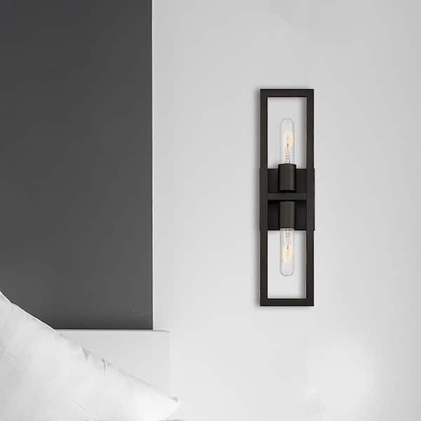 Designers Fountain Urban Oasis 4.75 in. 2-Light Matte Black Minimalist Wall Sconce with Open Cage Design