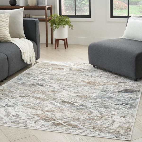 8 ft. x 10 ft. Ivory Gray and Brown Abstract Non Skid Area Rug