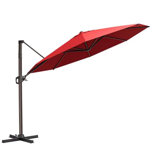 11 ft. Octagon Round 360° Rotation Cantilever Tilt Patio Umbrella in Red