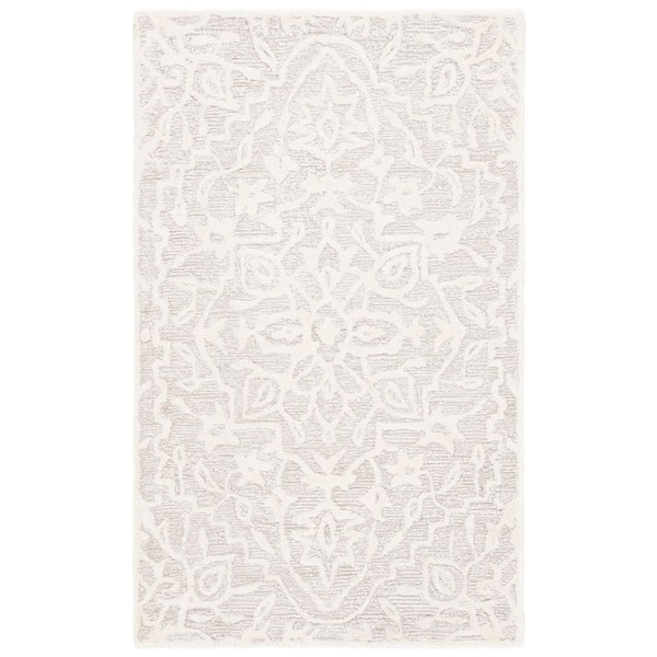 SAFAVIEH Antiquity 3 ft. x 5 ft. Silver/Ivory Textured Medallion Area ...