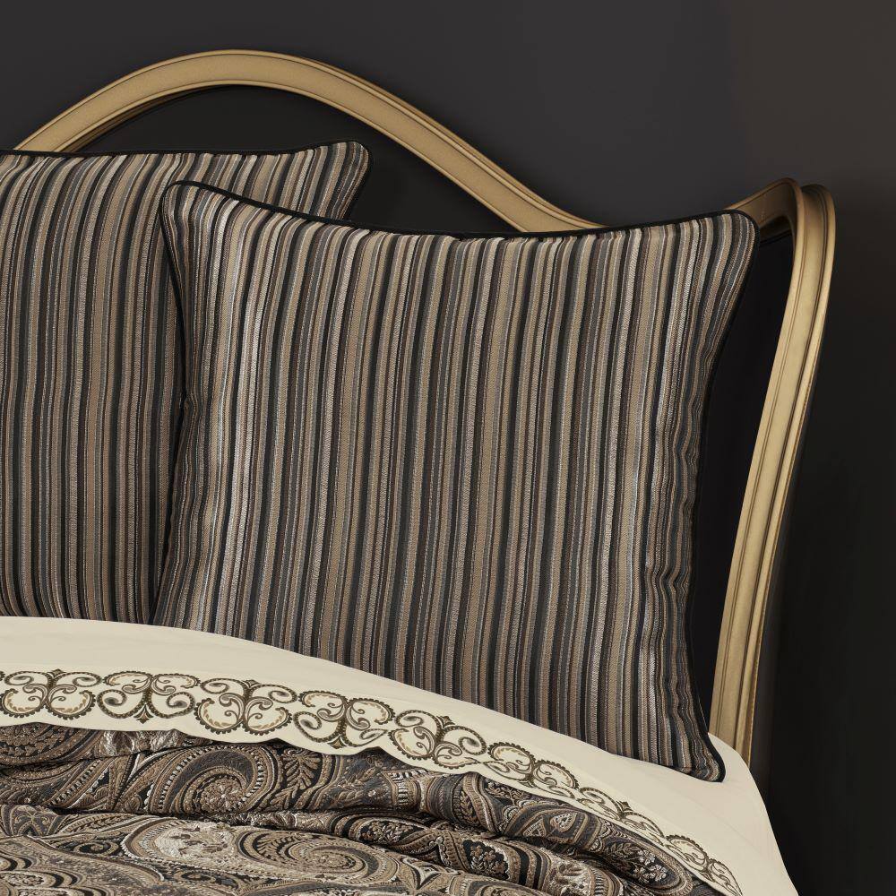 Camina Black and Bronze Striped Velvet Euro Sham