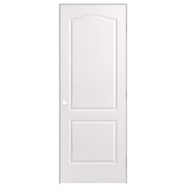 Masonite 30 in. x 80 in. 2 Panel Arch Top Left-Handed Hollow-Core Textured Primed Composite Single Prehung Interior Door