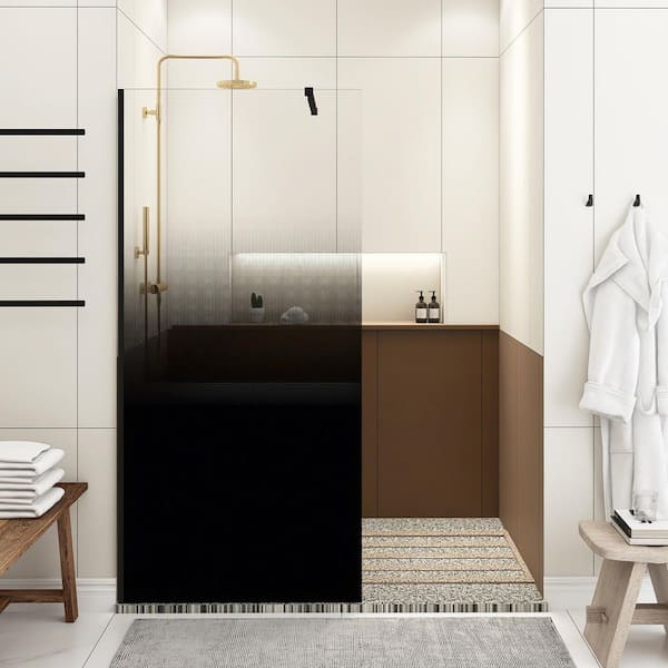 34 in. W x 72 in. H Fixed Frameless Shower Door in Matte Black Finish with Black Gradient Tinted Tempered Glass