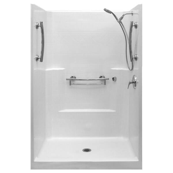 Ella Imperial-SA 42 in. x 42 in. x 80 in. 1-Piece Low Threshold Shower Stall Package in Bone, RHS Shower Kit, Center Drain