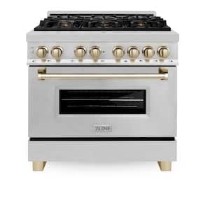 Autograph Edition 36 in. 6 Burner Dual Fuel Range in Stainless Steel and Polished Gold