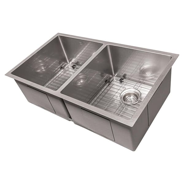 ZLINE Kitchen and Bath 33 in. Anton Undermount Double Bowl Satin Stainless Steel Kitchen Sink with Bottom Grid