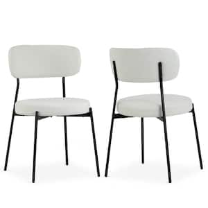 Set of 2 Aya White Chenille Dining Chair with Black Steel Legs