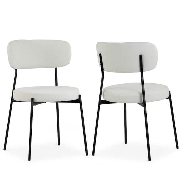 Glamour Home Set of 2 Aya White Chenille Dining Chair with Black Steel Legs