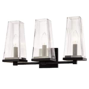 Chaminet 3-Light Aged Bronze Vanity Light with Glass Shade