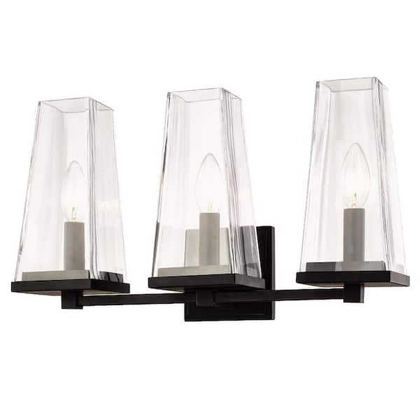 Fifth and Main Lighting Chaminet 3-Light Aged Bronze Vanity Light with Glass Shade