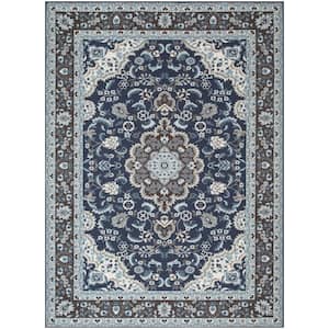 Kings Court Gene Traditional Medallion Persian Blue Machine Washable Low Pile 5 ft. x 7 ft. Indoor/Outdoor Area Rug