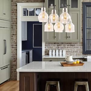 Sydney 18.88 in. 6-Light Nickel Bohemian Farmhouse Iron/Glass Cluster LED Pendant, Champagne