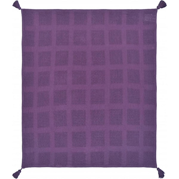HomeRoots Charlie Purple Solid Color Cotton Throw Blanket