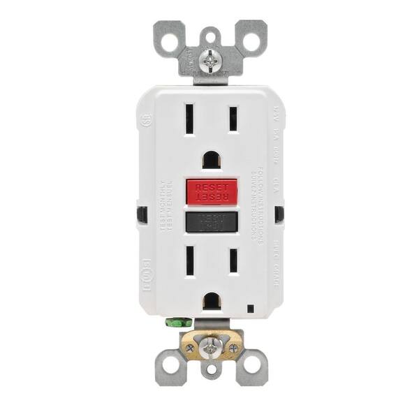 Leviton SmartLockPro 15-Amp GFCI Duplex Outlet with Red/Black Buttons - White