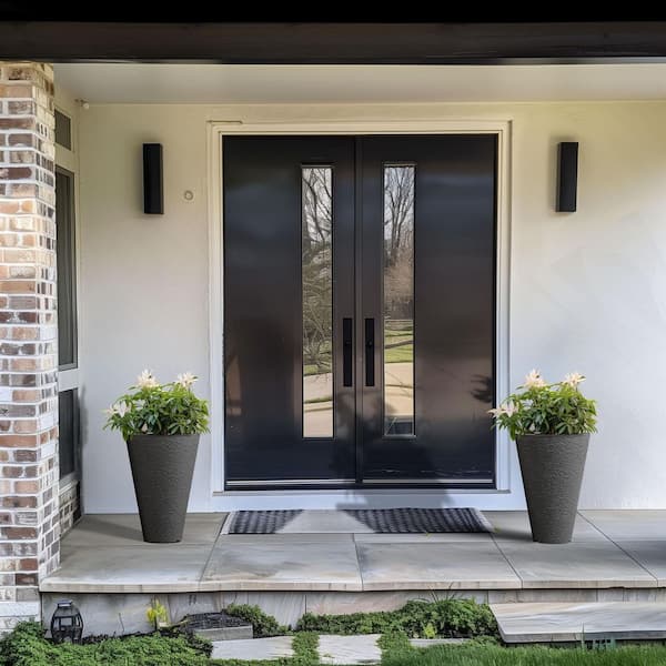 Sapcrete Large and Tall 18 in. H Round Charcoal Black Plastic Planter Pots for Indoor/Outdoor Plants Set of 2