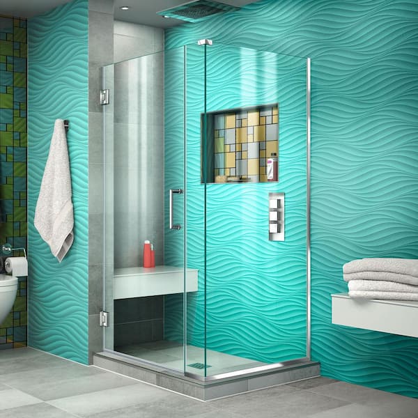 DreamLine Unidoor Plus 36 in. W x 34-3/8 in. D x 72 in. H Frameless Hinged Shower Enclosure in Chrome