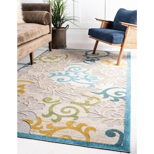 Outdoor Botanical Savannah Blue 9 ft. x 12 ft. 2 in. Area Rug