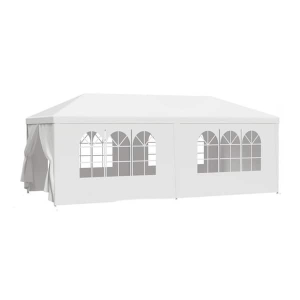 10 ft. x 20 ft. White Outdoor Pop-Up Canopy with 6 Removable Sidewalls, Ropes and Stakes, Wedding Party Canopy Tent