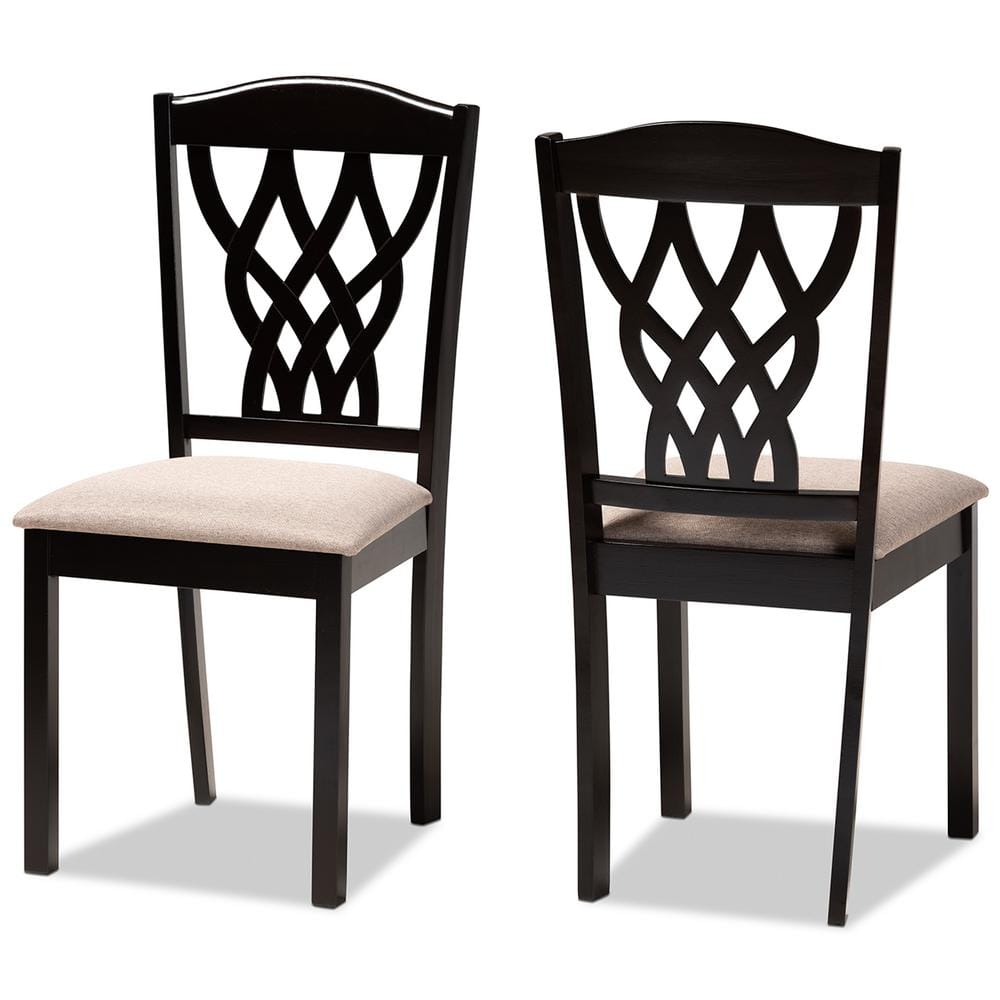 Sand Leather & Dark Brown Wood Low Side Chair with Cane Accent