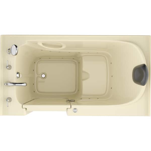 Safe Premier Series 32 in. L x 60 in. W Left Side Drain Air Jetted Bathtub in Biscuit with Fast Filling Faucet Set