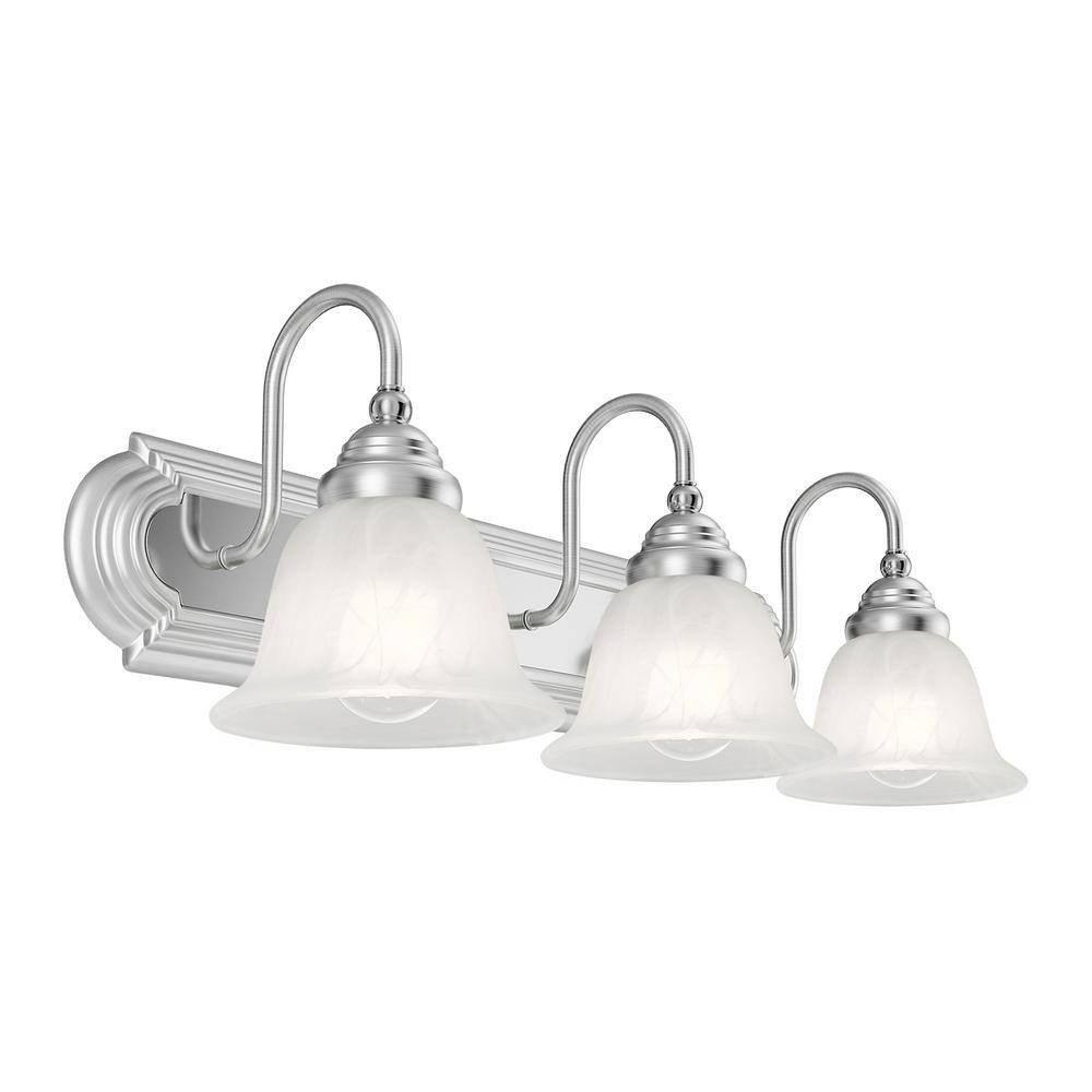 Brushed Nickel and Chrome 3-Light Vanity with Alabaster Glass