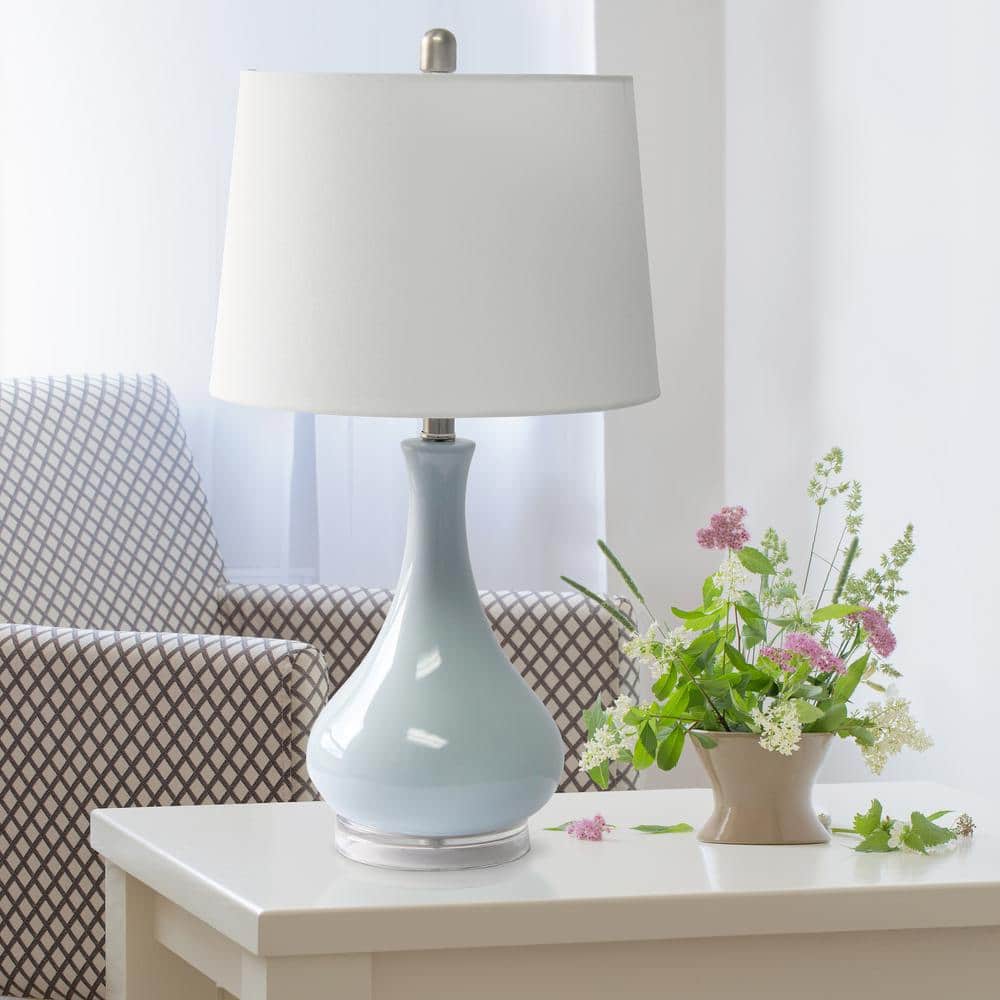 Elegant Ceramic Teardrop Table Lamp in Light Blue with Fabric Shade