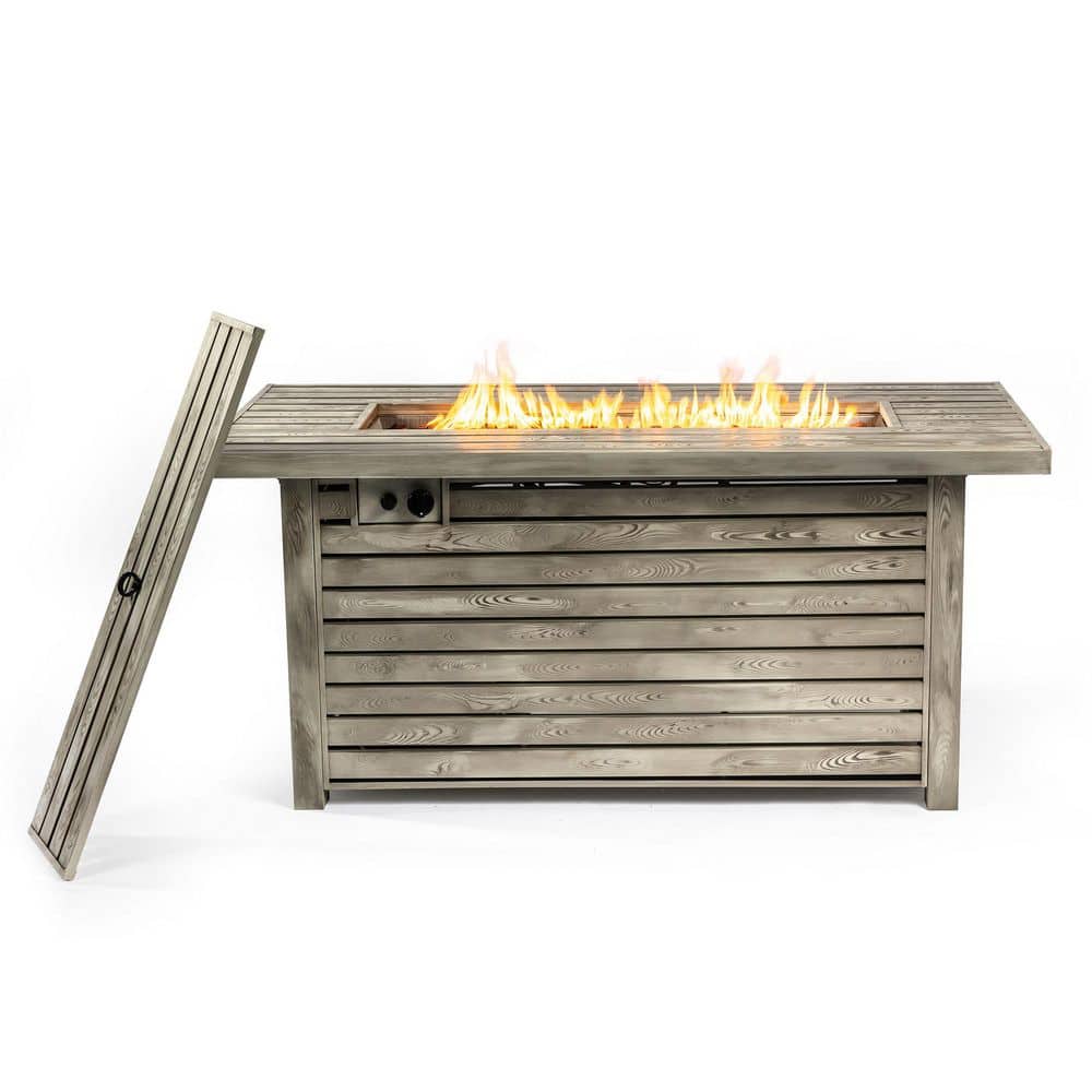 Light Beige 53.5 in. Metal Propane Gas 50,000 BTU Rectangular Fire Pit Table with Imitation Wood Grain Finish price history on PriceWatchPro