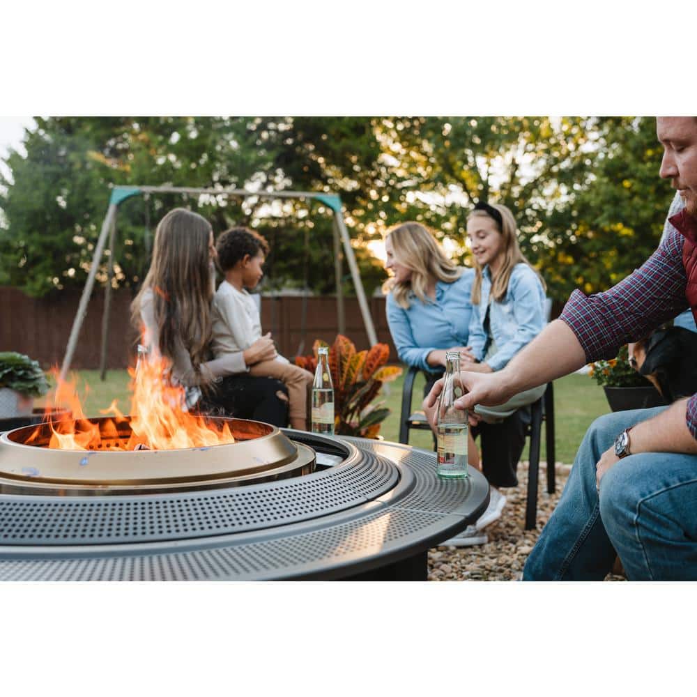 Black Wood Free-standing Fire Pit Table with Steel Housing