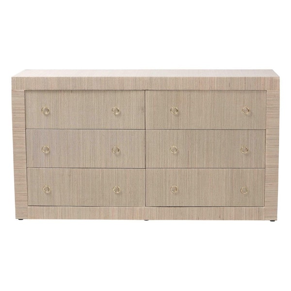 bali & pari Sage Beige Grasscloth 6-Drawer 65.7 in. Dresser 266 
