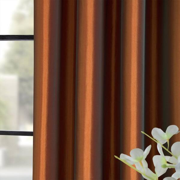 Exclusive Fabrics Furnishings Copper, Copper Brown Faux Silk Taffeta Curtain Panel Set
