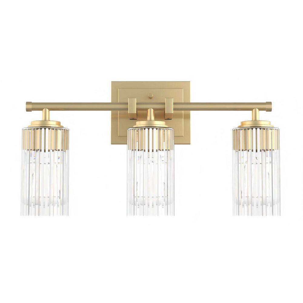 17.7 in. 3-Light Modern Brushed Gold Bathroom Vanity Light Fixture with Clear Ribbed Glass Shade Over Mirror price history on PriceWatchPro