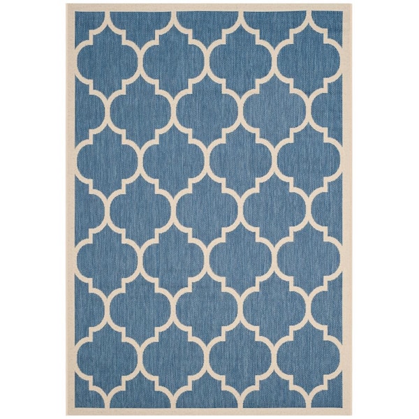 SAFAVIEH Courtyard Blue/Beige 7 ft. x 10 ft. Geometric Indoor/Outdoor Patio  Area Rug